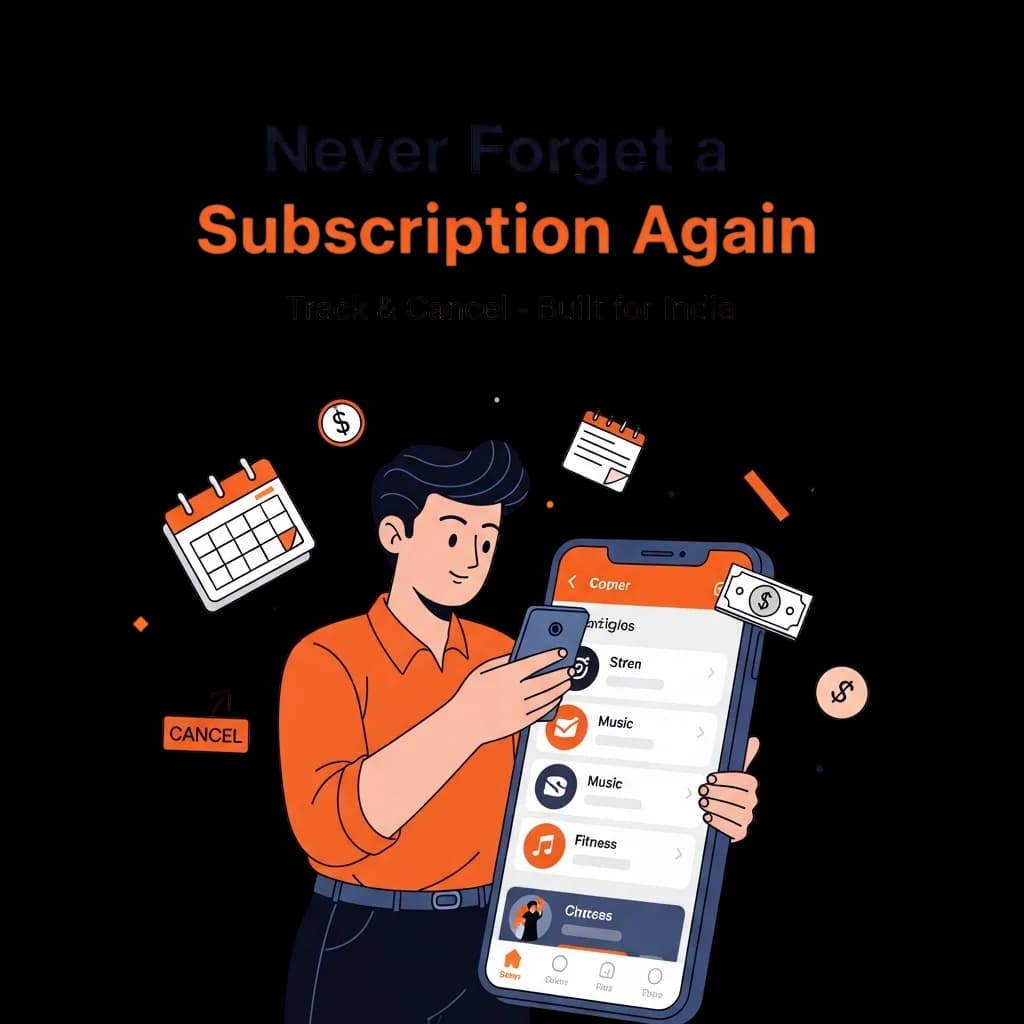 The CancelMates dashboard showing a list of Indian and global subscriptions with their renewal dates and costs in Rupees.