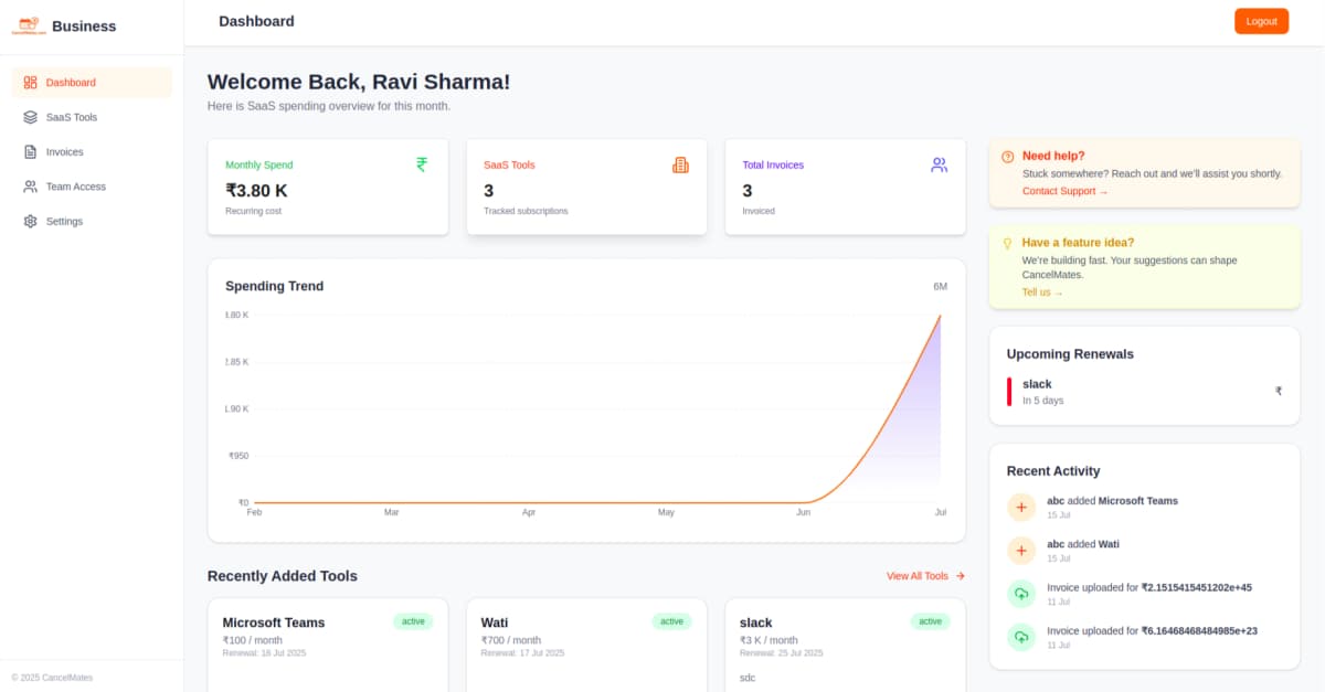 CancelMates Dashboard View