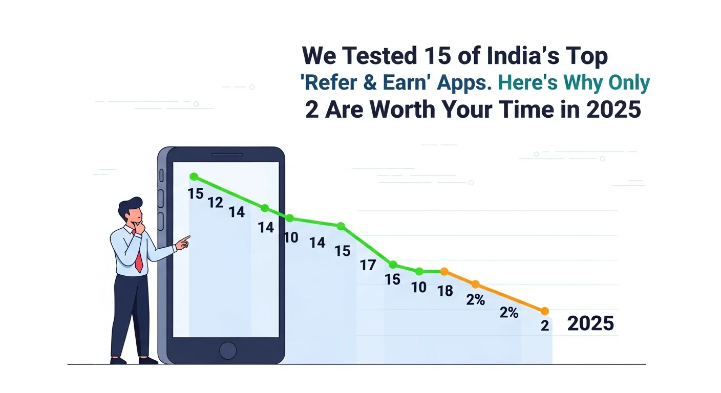 An illustration of graph going down to two apps as winners from a selection of many refer and earn apps.