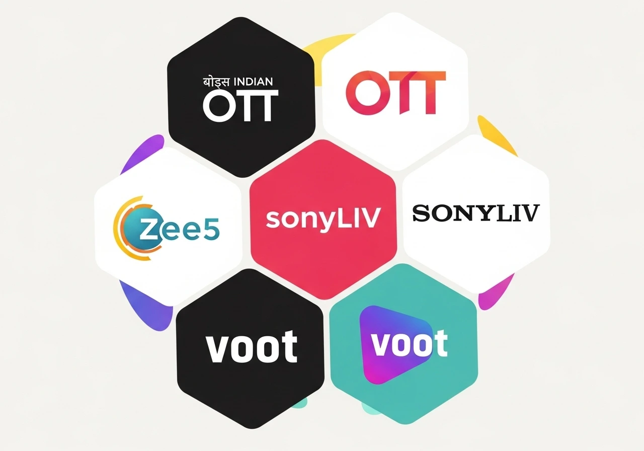 A collection of logos for Indian OTT platforms like Zee5, SonyLIV, and Voot.