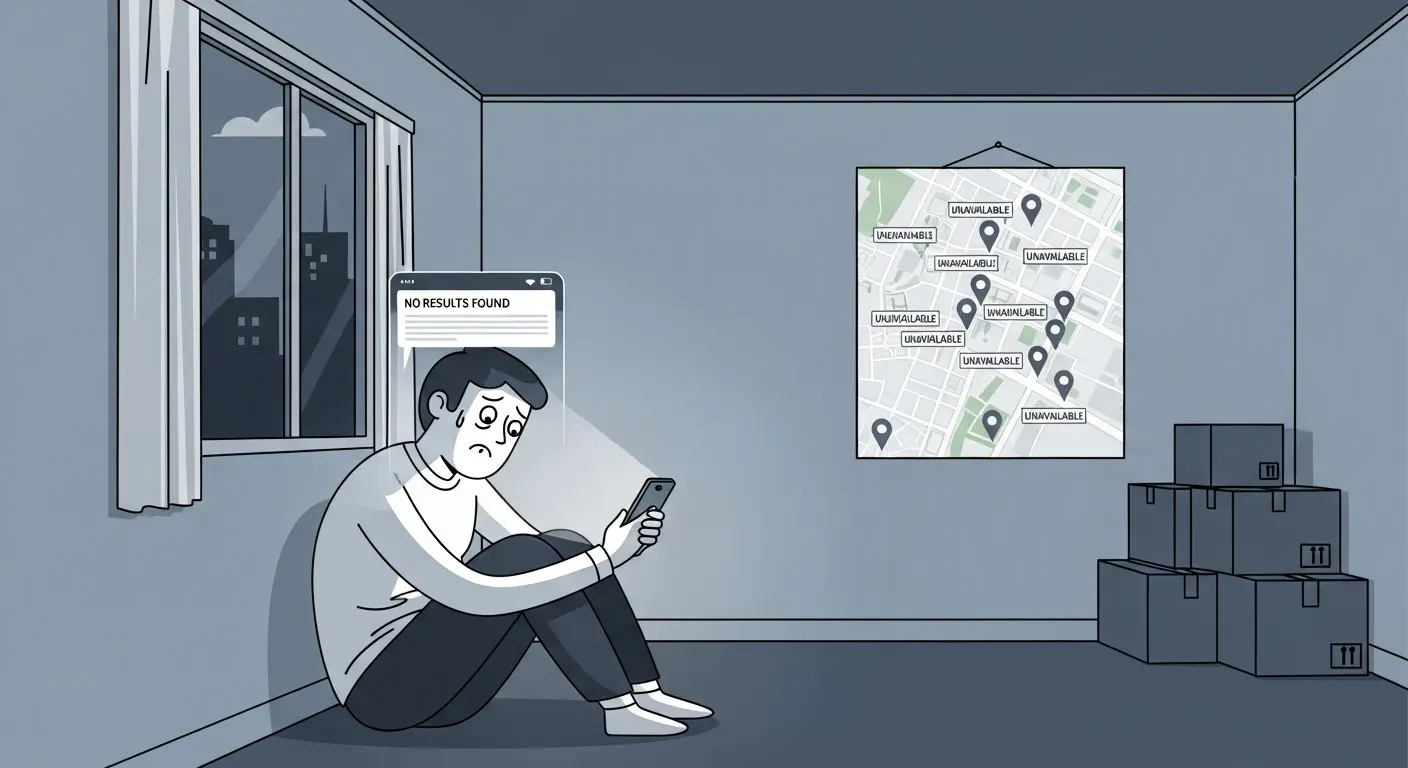 A person stressed out while searching for a flat online.