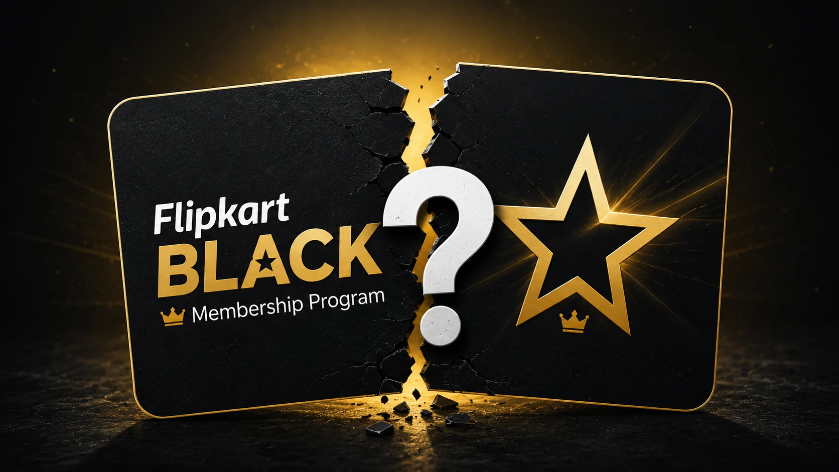A cracked Flipkart BLACK membership card, symbolizing user skepticism and issues.