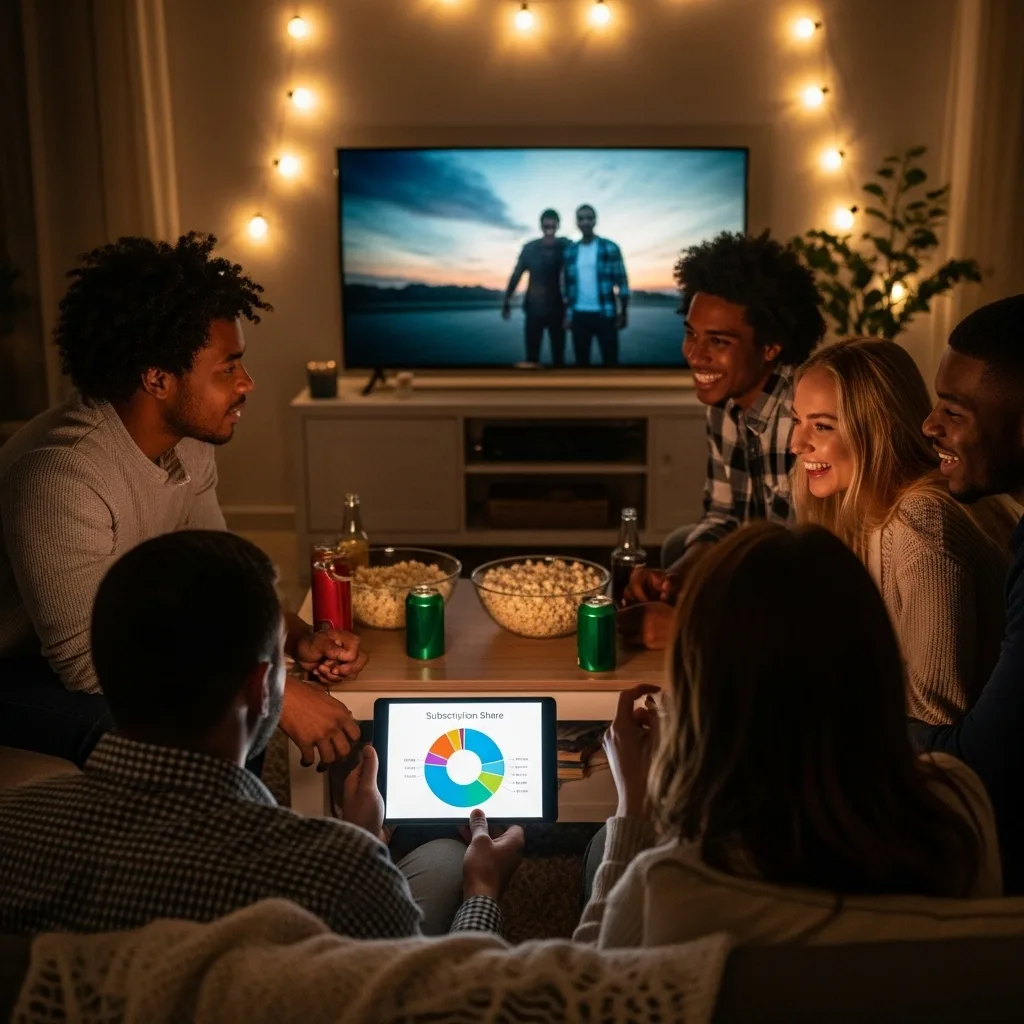A group of friends sharing streaming subscriptions happily using a fair system