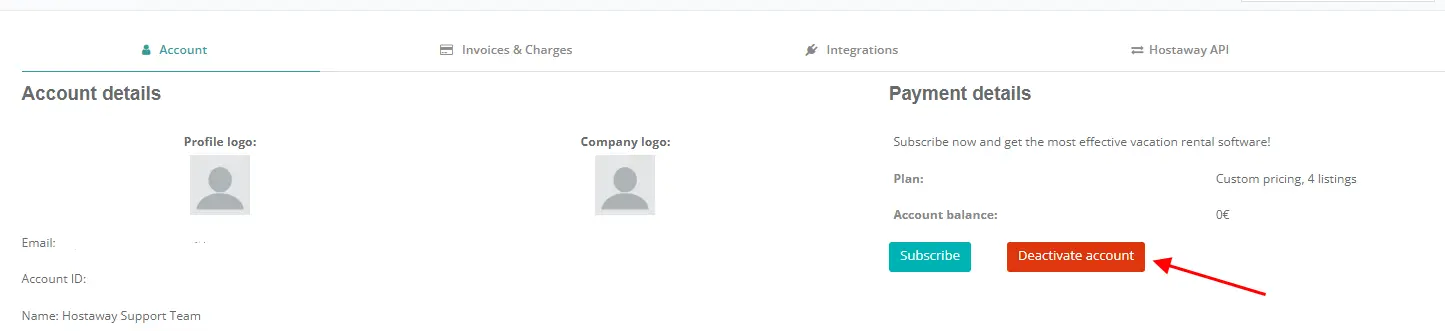 Screenshot of the deactivation process in the Hostaway vacation rental software.