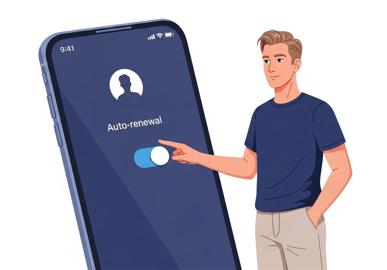 Illustration of mobile apps with auto-renewal toggle being turned off
