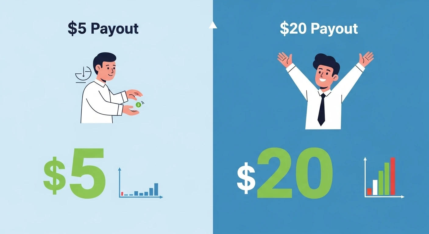 A comparison of Pawns App and Honeygain, highlighting their minimum payout amounts.