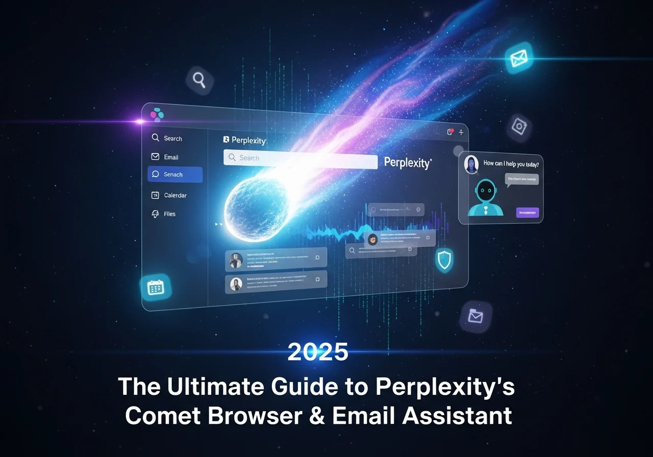 A professional using the Perplexity Comet AI Browser on a laptop with the Email Assistant active.