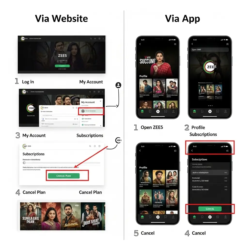Step-by-step guide to cancel ZEE5 subscription and stop auto renewal in India.