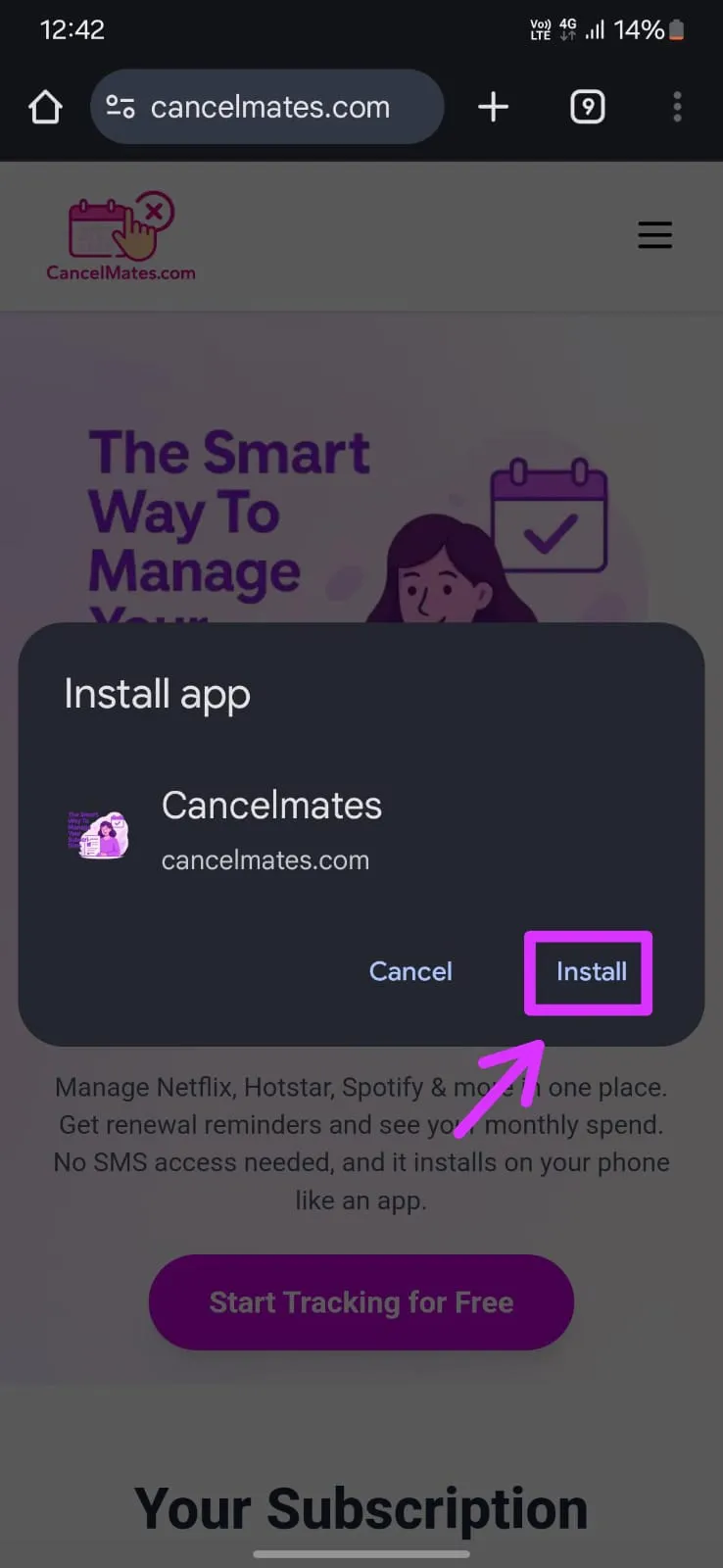Step-by-step visual on how to install CancelMates on your phone.